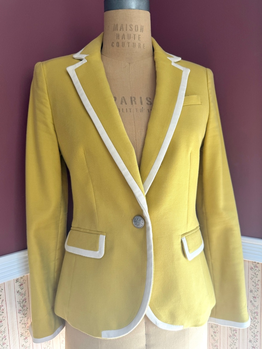 2P💛 Banana Republic Citron Notch Collar Single Breasted Knit Blazer Suit Jacket